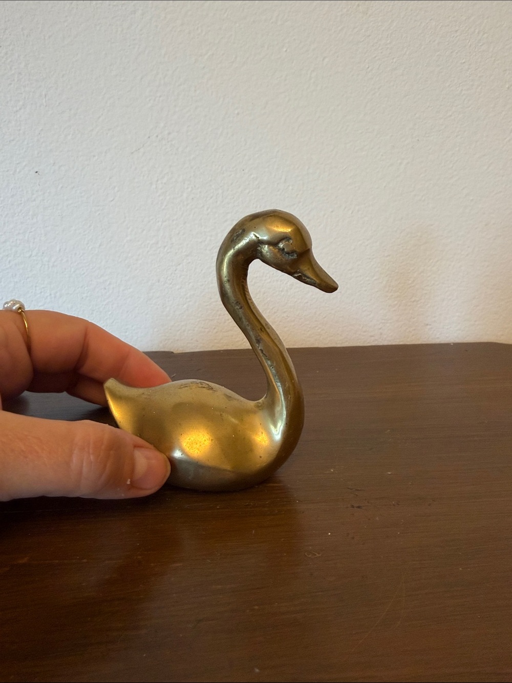 Brass Swan Figurine - Gold Tone Decorative Accent